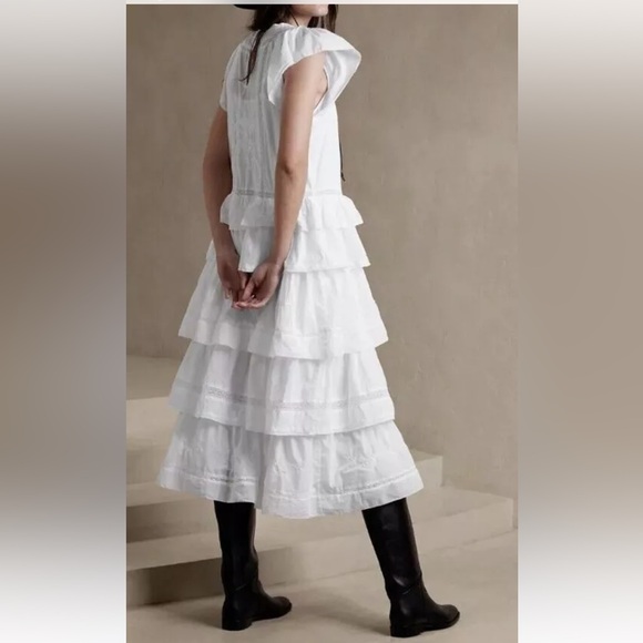 NWT! BANANA REPUBLIC BLACK SELENE EMBROIDERED MIDI DRESS MEDIUM TALL MT festival - Picture 3 of 7